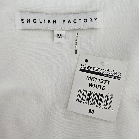 English Factory Peplum Tie Top White Short Sleeve Button V Neck Shirt Medium - Picture 4 of 5